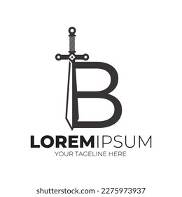 Letra B Ilustración vectorial de diseño con logotipo de espada combinado