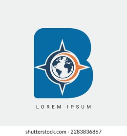letra B con logotipo de brújula, icono, símbolo, plantilla de diseño de ilustración