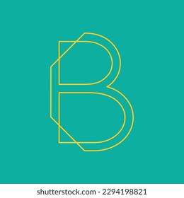 Letter B conceptual text design logo template design. Simple letter mark Vector illustration. Yellow color outline on blue background.