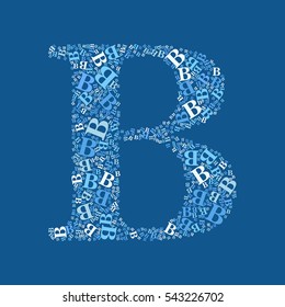 Letter B consisting of letters B. Letter B in five different colors with blue background.