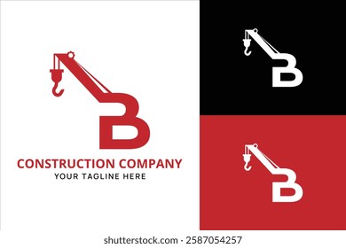 Letter B Construction Logo with Crane Symbol. Letter B construction logo. Logo for builders, contractors, and real estate branding. Initial B with crane. Modern construction logo design. EPS