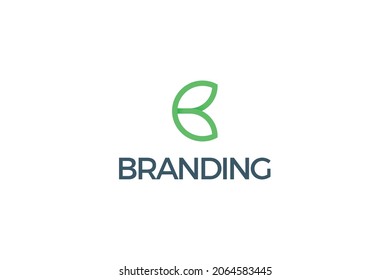 Letter B creative line art simple green leafy logo