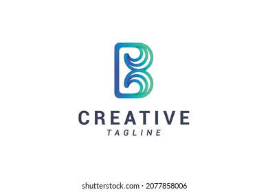 Letter B creative line art blue colour 3d natural logo