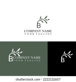 Letter B creative line art simple green leafy logo vector