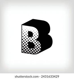Letter B with creative shadow, pop art dot design alphabet sign. Vector. Modern background for posters, websites, web pages, business cards, postcards, interior design.