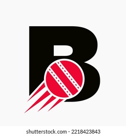 Buchstabe B-Cricket-Logo-Konzept mit beweglichem Cricket-Ball-Symbol. Cricket Sports Logotype Symbol Vektorvorlage