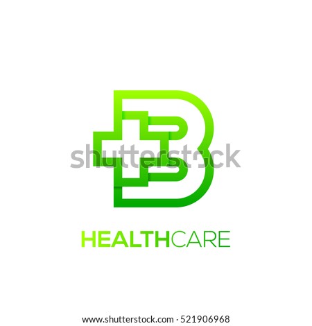 Letter B cross plus logo Green color,Medical healthcare hospital Logotype