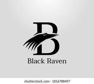 Logo-Designs von Buchstabe B, schwarzer Rabe in Buchstabe B, Vektorgrafik-Design