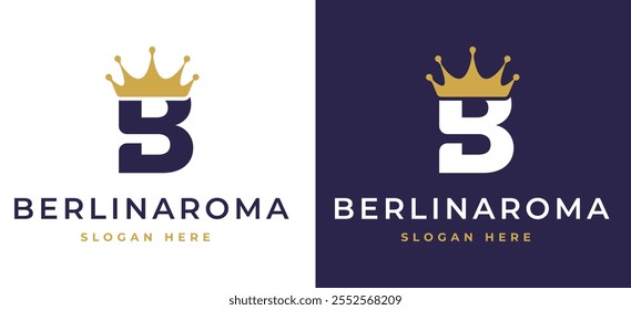 Letter B with Crown Logo Design Concept. Initial B with Monarch Symbol Elegant Monogram with Royal Symbol for Luxury and Premium Branding. B Alphabet Logo Vector Illustration