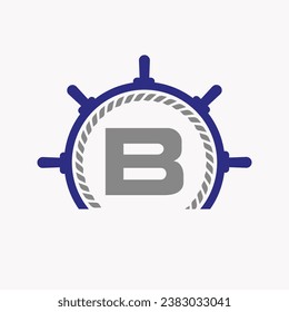 Letter B Cruise Steering Logo. Yacht Symbol, Ship Logotype, Marine Sign Template