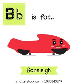 Letter B cute children colorful transportations ABC alphabet tracing flashcard of Bobsleigh for kids learning English vocabulary Vector Illustration.