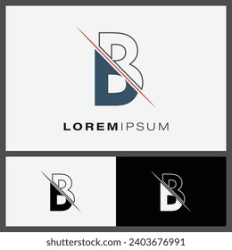 Letter B cutting logo icon with line cut in the middle. Creative alphabet B monogram logo design. Fashion icon design template