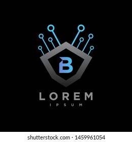 Letter B Cyber, Security technology Logo Design Vector Template
