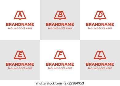 Letter A B D E F L Book Simple Logo Set, symbolizing knowledge, learning, and clarity
