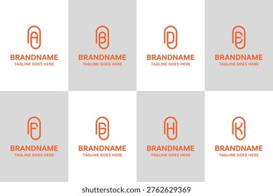 Letter A B D E F G H K Paperclip Logo Set, symbolizing connection, organization, and simplicity