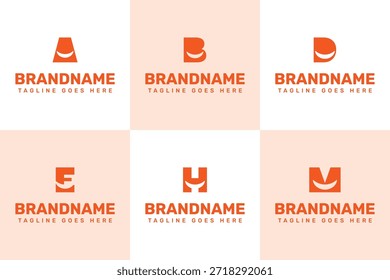 Letter A B D E H M Smile Logo Set, das Freundlichkeit, Positivität und Verbindung symbolisiert