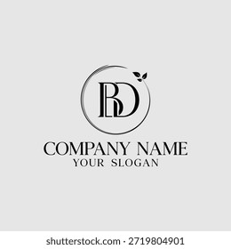 Buchstaben b und d Luxus mit Kreis- und Blattlogo-Designs