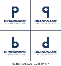 Letra B D P Q Seta logotipo, simbolizando direção, ambição e movimento para frente