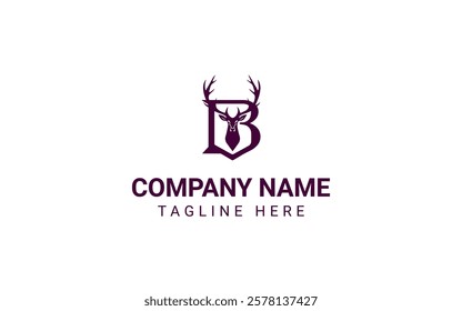 Letter B Deer Animal Head Logo Design Vector Illustration