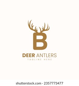 Letter B with Deer Antlers Logo Vector Image. Hunting Logo Inspirations