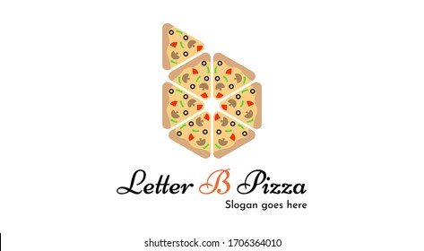 Letter B depicted with Pizza slices, Logo for Pizza shop starts with B alphabet. Logo template, emblem, identity, branding. Minimal Simple vector design.