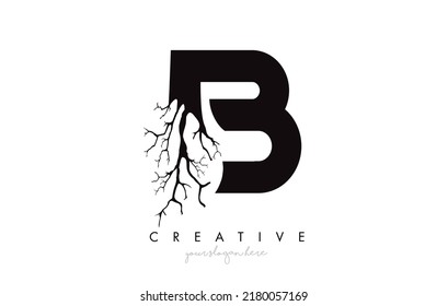 Letter B Design Logo with Creative Tree Branch. B Letter Tree Icon Logo  Vector Illustration.