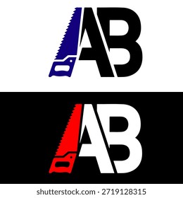 Letra A y B logotipo de diseño creativo y logotipo de Vector de sierra de mano