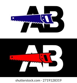 Letra A y B logotipo de diseño creativo y logotipo de Vector de sierra de mano