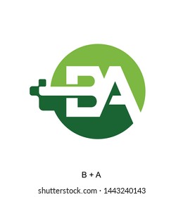 Letter B and A with digital for icon or logo ready to use
