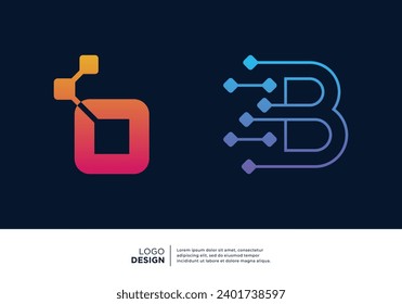 Letter B digital technology logo design collection.