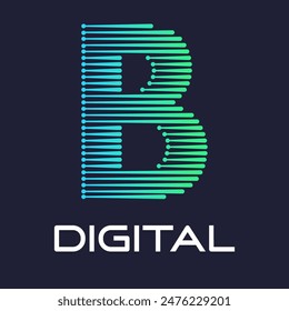 letter b digital or technology logo vector template. Suitable for digital font industry with dot, gradient color and modern style. Also suitable for machine