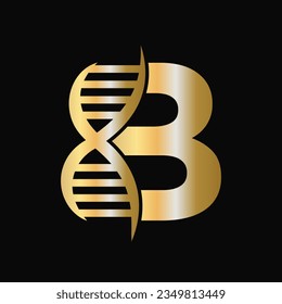 Letter B DNA Logo Design Concept With DNA Cell Icon. Health Care Symbol