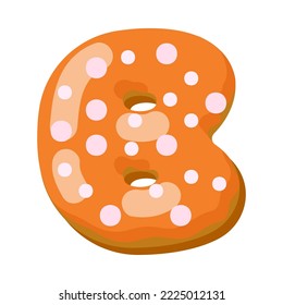 Buchstabe b in Donut, Vektorgrafik. Design des Alphabets Buchstaben aus Schokolade Donut oder Keks mit Vereisung. Essen, Nachtisch, Typografie-Konzept für Bäckerei oder Café
