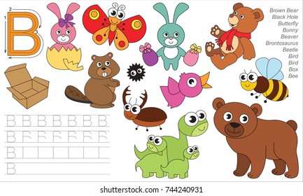 Letter B. Dot to dot educational game for kids.