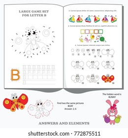 Letter B. Dot to dot educational game for kids.