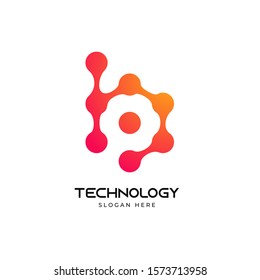 Letter B with Dots circle technology connection logo vector design template