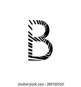 Letter B double exposure with black palm leaf  isolated. Vector illustration.Black and white double exposure silhouette letters combined with photograph of nature. Letters of the alphabet.