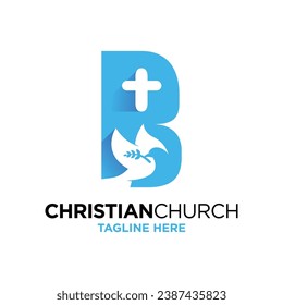 Letter B Dove Christian Logo Design Template Inspiration, Vector Illustration.