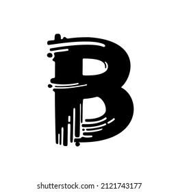 Letter B. Dry brush grunge lettering imitation. Vector design template.