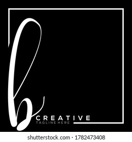 Letter B Dynamic White Typografy Logo Template mit quadratischem Rahmen