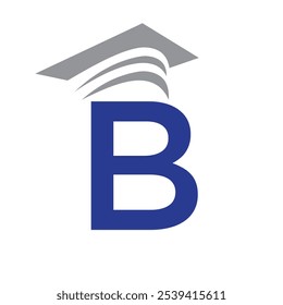 Letter B Education Logo Concept With Graduation Hat. Education Hat Symbol Vector