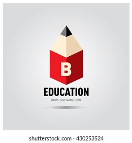 Letter B Education logo concept with pencil and book icon. Logo design template for education purposes
