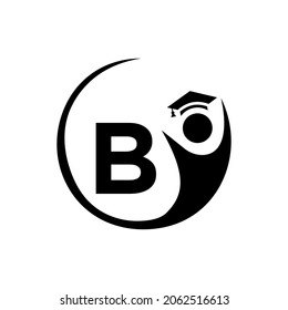 Letter B Education Logo Template. Education Logo On B Letter, Initial Education Hat Concept Template