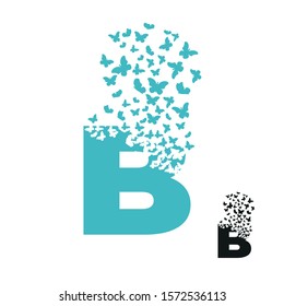 letter B with effect of destruction. Dispersion. Butterfly, moth.