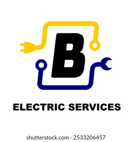 Letra B Servicios Eléctricos Diseño de Logo. Identidad de marca eléctrica con Vector de color de tema azul y amarillo. Logotipo moderno para el Vector del negocio Ilustración