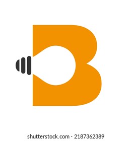 Letter B Electric Logo Combine With Electric Bulb Icon Vector Template. Light Bulb Logotype Sign Symbol