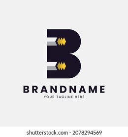 Letter b electric logo. Huruf B pembangkit listrik. Yellow gradient color.