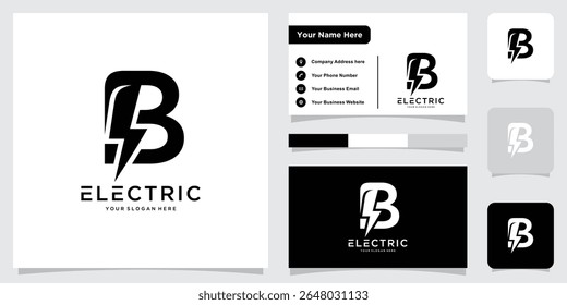 Letter B Electric Logo, letter B with lightning bolt combination, Vector Illustration