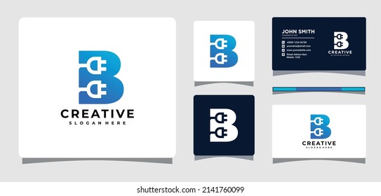 Plantilla de logotipo de enchufe eléctrico de carta B con inspiración de diseño de tarjeta de visita