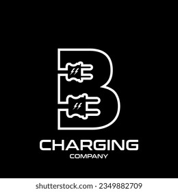 Letter B Electric Plug vector logo template. Technology background. This alphabet is suitable for energy, power, cable, wire, electrical, device, connect.